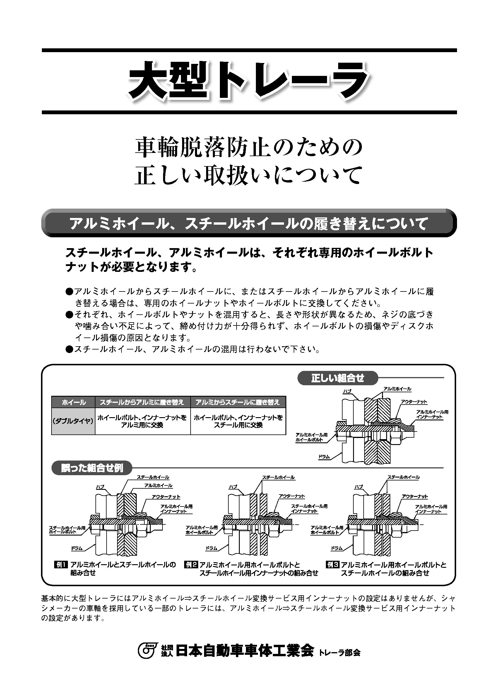 大型車の「車輪脱落防止のための正しい取扱について」パンフレット（PDF）
